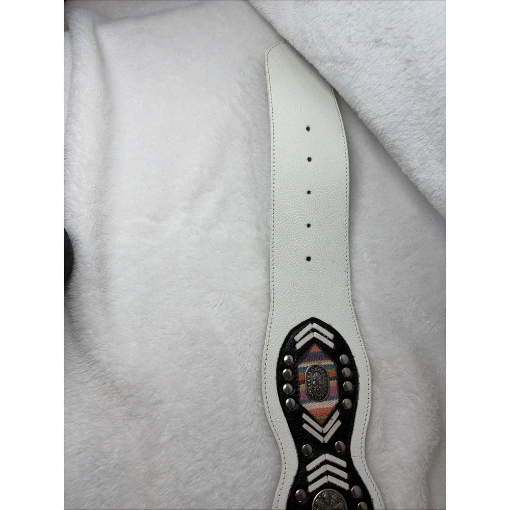 Vintage 90s Western Boho White Leather Statement Belt Westerncore Rodeo Cowgirl